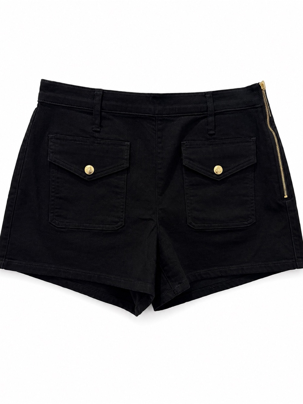 J.Crew Black Utility Shorts NWT Size 30 Gold Crest Buttons Side Zip Stretch - Picture 2 of 10
